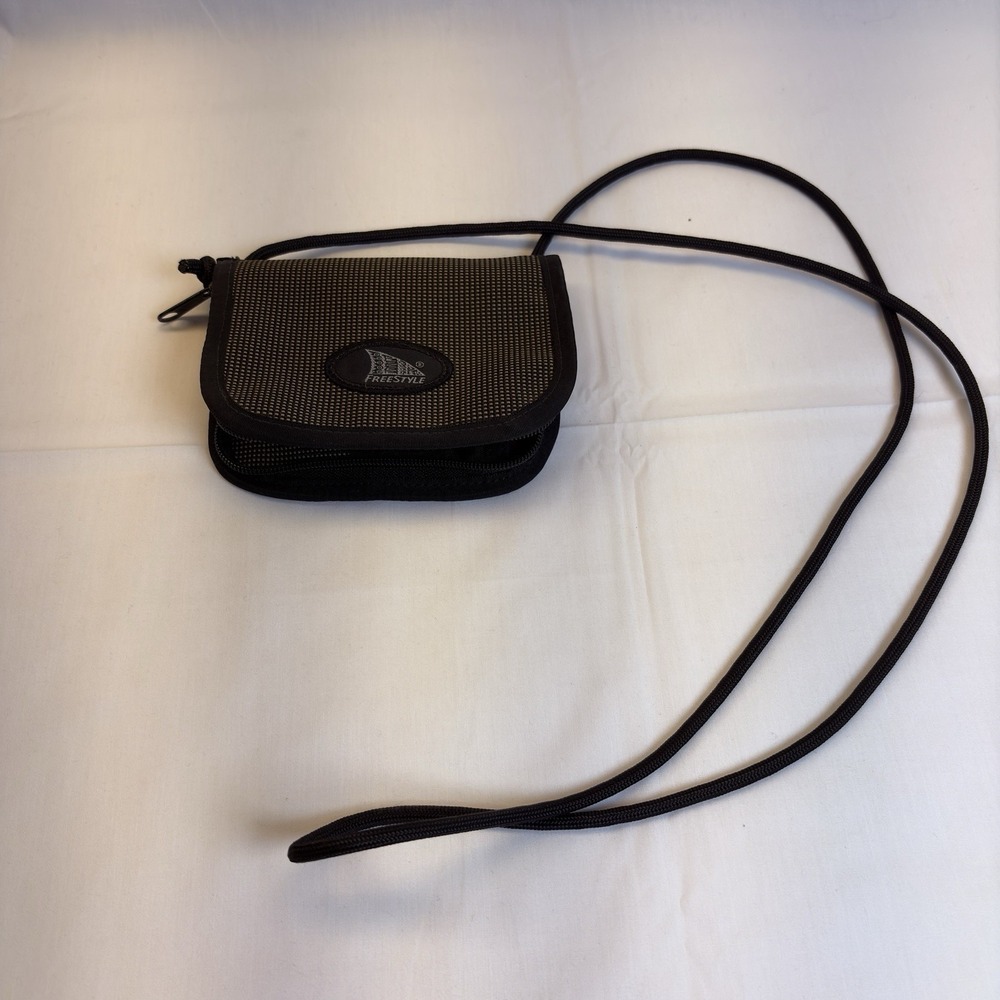 Vintage Freestyle Travel Neck Wallet Organizer Black Tan Cord Passport ID Holder